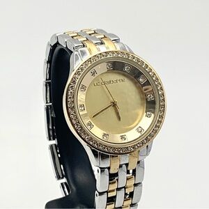 Liz Claiborne Two-Tone Crystal Bezel Watch 6.75" New Battery